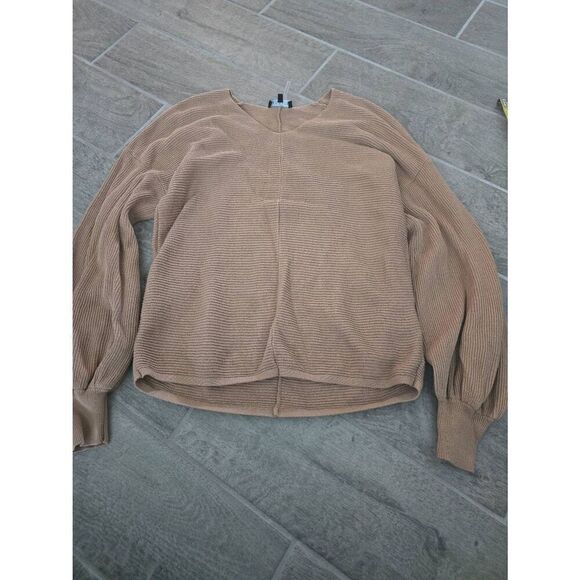 Women's 1. STATE Rib-Knit Bubble Sleeve Long Sleeve Sweater Size Small Tan - Picture 1 of 9